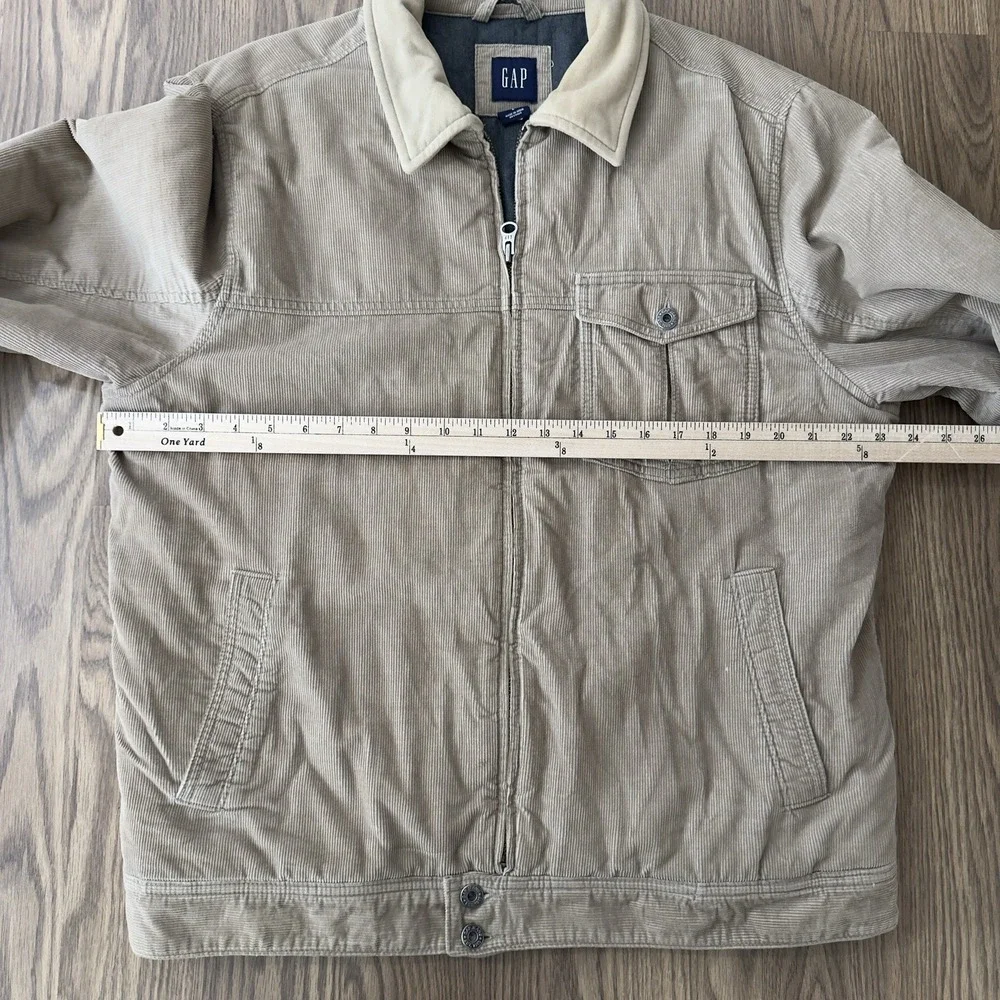 Vintage GAP Jacket Mens L Beige Corduroy Collared Bomber Full Zip Lined Y2K 00s